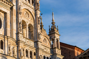 Fototapeta na wymiar Pavia Carthusian monastery facade details right side.