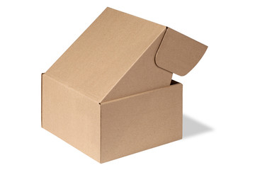 Open cardboard box for gifts on a white background