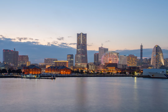 Night view of Yokohama bayside and landmark Tower