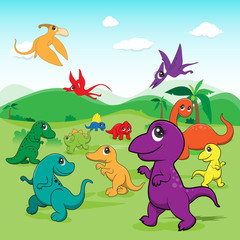 Obraz premium illustration of cute dinosaurs cartoon EPS10 File on white backg