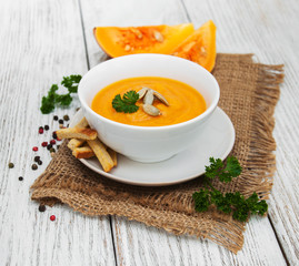 Pumpkin soup with fresh pumpkins