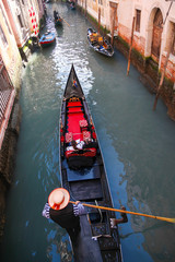 Gondolas on canal in Venice, Italy