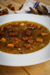 Onion soup with croutons