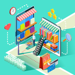 Ecommerce Online Shopping Isometric Design Poster 