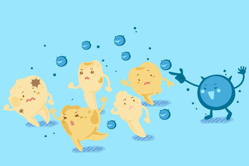 cartoon tooth decay and bacterium