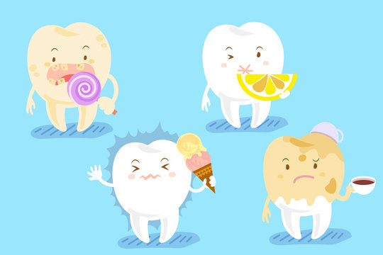 cartoon tooth with different problems
