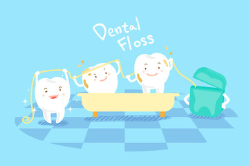 cartoon tooth with dental floss