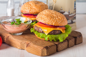 Closeup of home made burgers