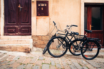Fototapeta na wymiar Bicycles In The Streets Of Piran