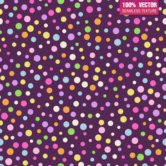 Festive seamless pattern with confectionery sprinkling. Repeated sweet confetti glaze texture of pink, yellow, purple color.