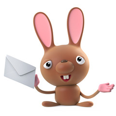 3d Funny cartoon Easter bunny rabbit character has mail