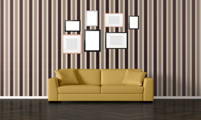 rustic living room with photo frames