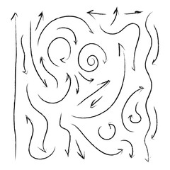 Set of different hand drawn arrows on white