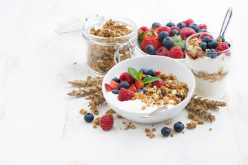 healthy breakfast with natural yogurt, muesli and berries 