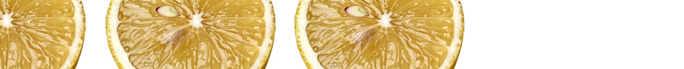 three sliced lemon closeup isolated on background
