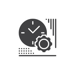 Clock and gear icon vector, filled flat sign, solid pictogram isolated on white. Time management symbol, logo illustration