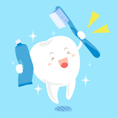  tooth with toothbrush and toothpaste