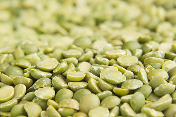 Green dry purified peas macro background. Healthy protein food.