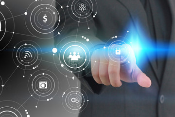 Hand holding social icons. social media concept