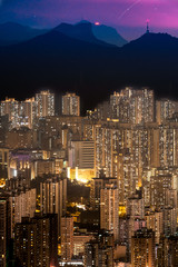 Obraz premium Hong Kong cityscape with mountain and star.