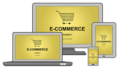 E-commerce concept on different devices