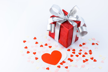 Valentines Day and gift box and Paper Heart Shape