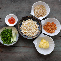 Vietnamese street food, corn fried dried shrimp
