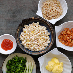 Vietnamese street food, corn fried dried shrimp
