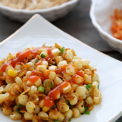 Vietnamese street food, corn fried dried shrimp