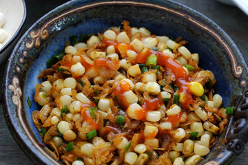 Vietnamese street food, corn fried dried shrimp