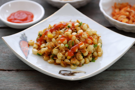 Vietnamese street food, corn fried dried shrimp