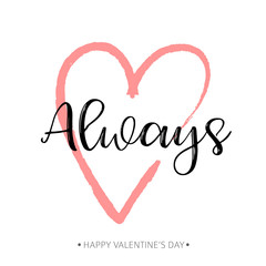 Brush drawing calligraphy heart card. Vector illustration