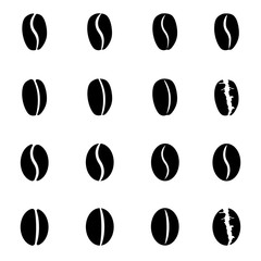 Set of icons representing coffee beans. Roasted coffee plant seeds. Vector Illustration
