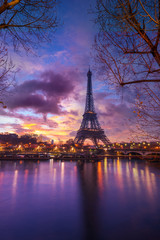 The Eiffel tower at sunrise in Paris