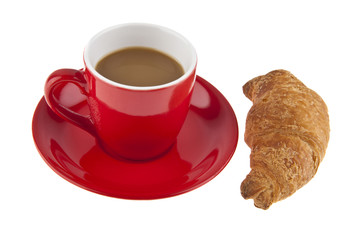 red coffee Cup and croissant
