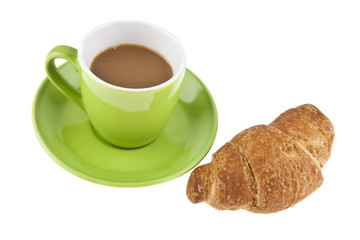 green coffee Cup and croissant