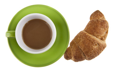 green coffee Cup and croissant