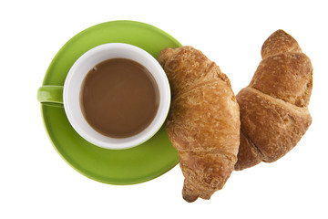 green coffee Cup and croissant