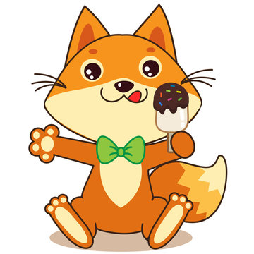Cute Funny Fox With Ice Cream. Cartoon Vector. Funny Fox Memes. Funny Foxy Pics. Funny Fox Shirt. Ice Cream. Fox And Ice Cream. Glutton, Dodger. Baby Animal.