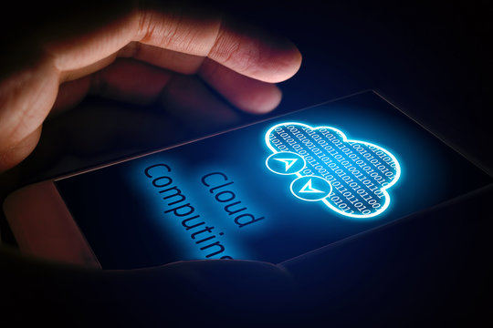 Cloud computing concept, Man using smartphone with virsual scree