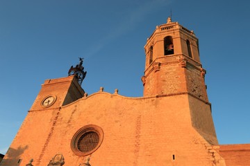 church of Sitges at sunset, spain 