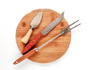 wooden kitchen utensils on white background top view