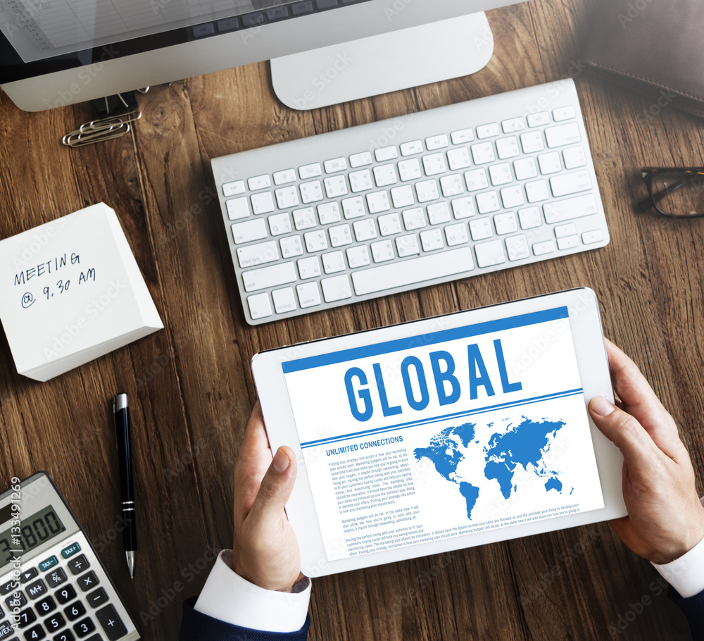 Poster global communications connection social networking world map con