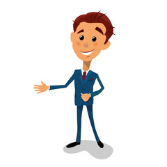 Cartoon vector illustration young businessman pointing to the lateral