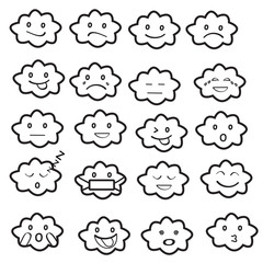 Abstract funny flat style emoji emoticon icon set,cloud black