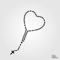 Christian rosary. Rosary silhouette. Christian cross. Symbol of faith. For prayer. Vector illustration