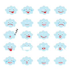 Obraz premium Abstract funny flat style emoji emoticon icon set, blue cloud 