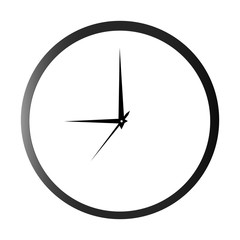 Round black clock showing nine o'clock isolated on a white background. Mockup for design. Vector illustration