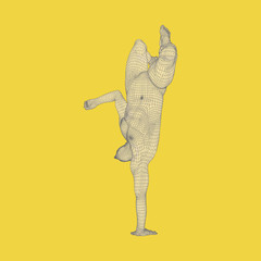 Sporty man doing handstand exercise. Gymnast. 3D Model of Man.