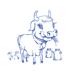 isolated funny sketch cow for milk product